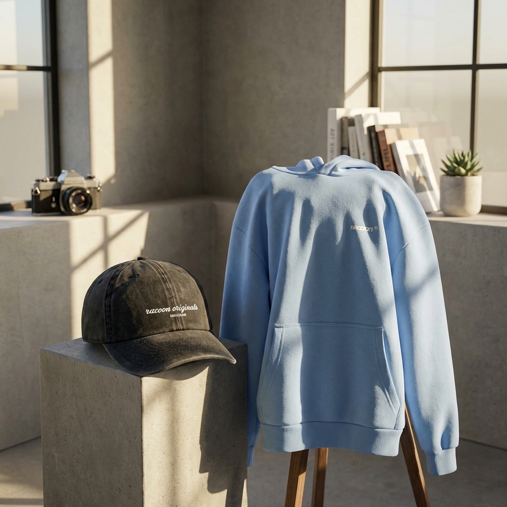 Baseballkappe, schwarze Kappe, Logo-Text, Hoodie, blauer Hoodie