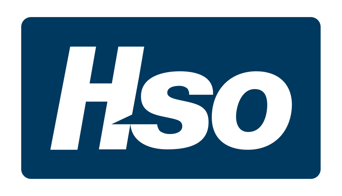 HSO-Logo, blaues Card, blauer Hintergrund, schwarze Buchstaben, Grafik-Logo
