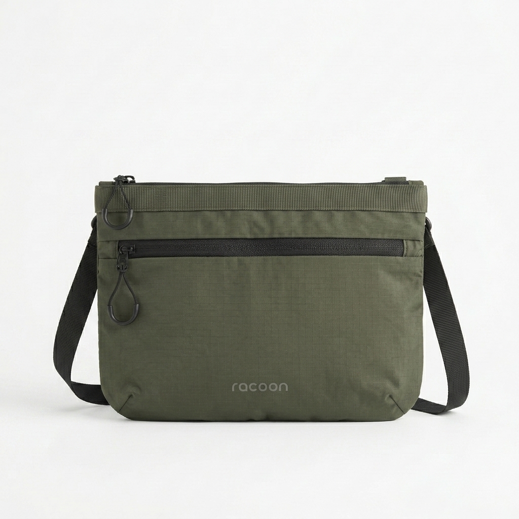 Umhängetasche, Crossbody, Olivgrün, Reißverschluss, Racoon