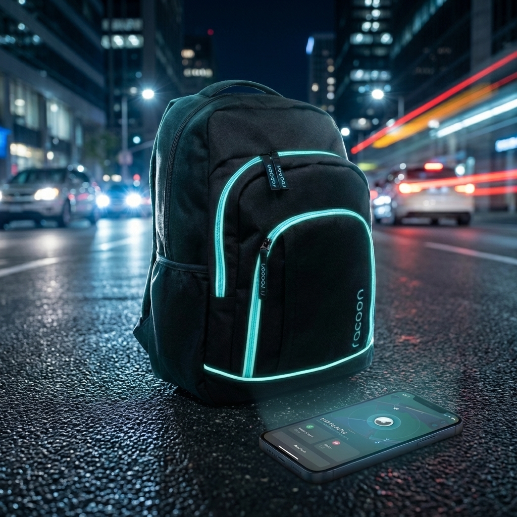 Rucksack, Schultasche, LED-Beleuchtung, Nacht-Beleuchtung, Laptopfach, Rucksack, Backpack, Neon-Glows, Schwarz, Alltagstasche