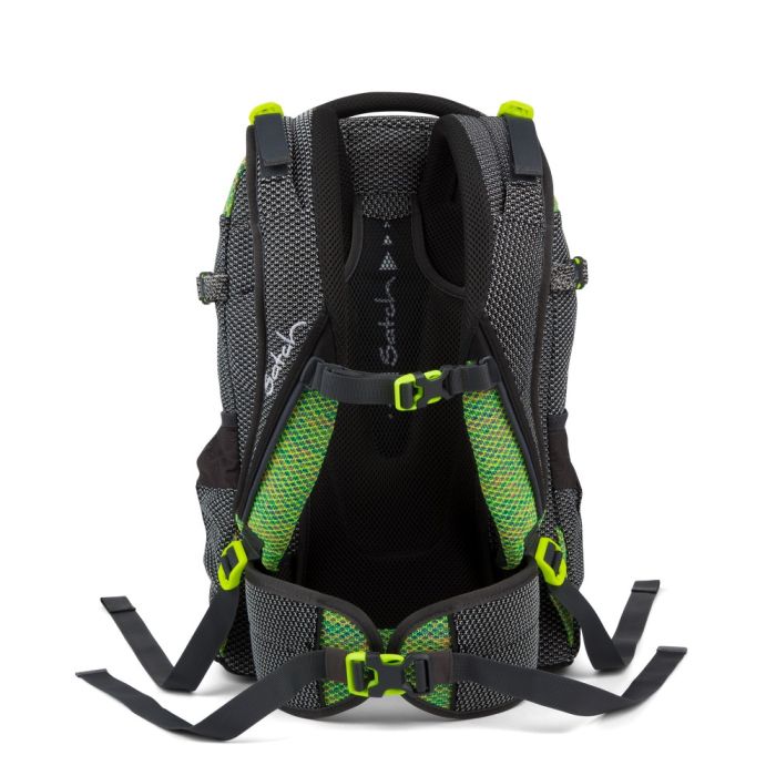Rucksack, Schultasche, Rucksackgurte, Mesh-Pads, Neon-Grün Akzente
