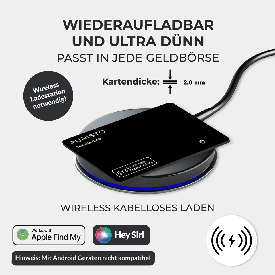 Tracker, Kartenleiste, Tracker Card, Wireless charging, Kabelloses Laden, Apple Find My, Kartenhalter, Tracker Card, Wallet-Tag, Kabelloses Laden, Qi-Ladefläche