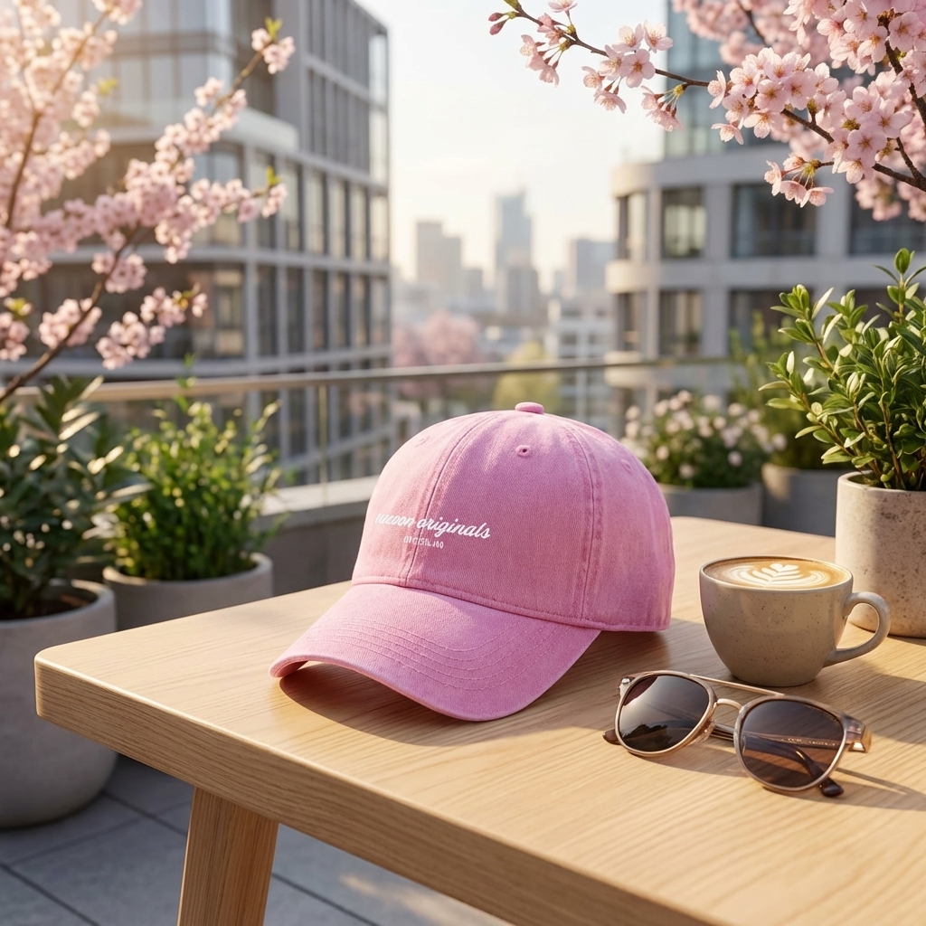 Baseballkappe, pinkfarbene Kappe, Casualhut, Stickerei, Außenszene