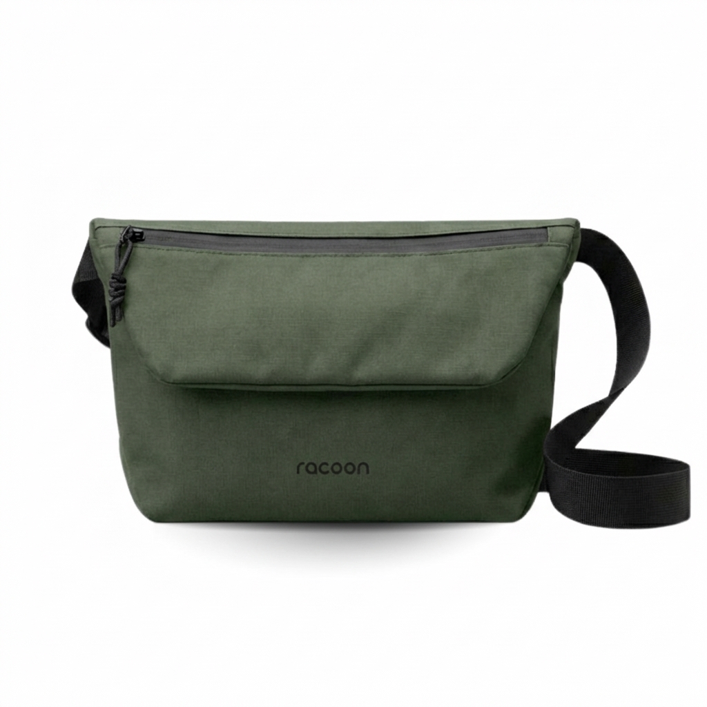 crossbody, grün, Tasche mit Fach, Schultertasche, verstellbarer Trageriemen, Umhängetasche, Gürteltasche, Olivgrün, Reißverschluss, Racoon