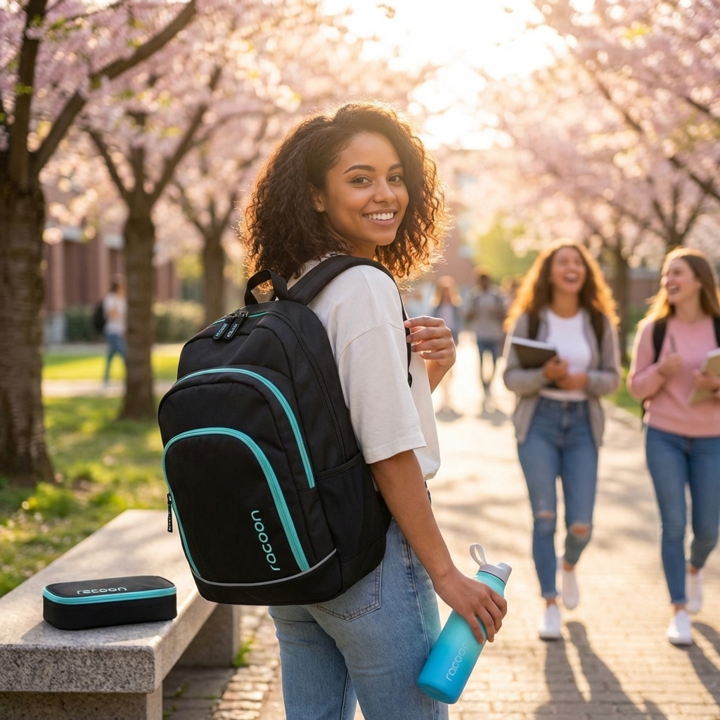 Rucksack, Schulranzen, Wasserflasche, T-Shirt mit Rundhals, Campus