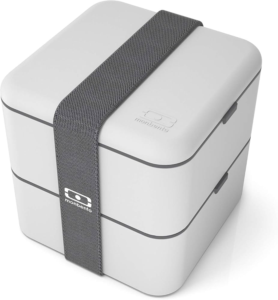 Lunchbox, Stackable, Grau, Gummi/Elastikband, Dreifacher Stapelbehälter