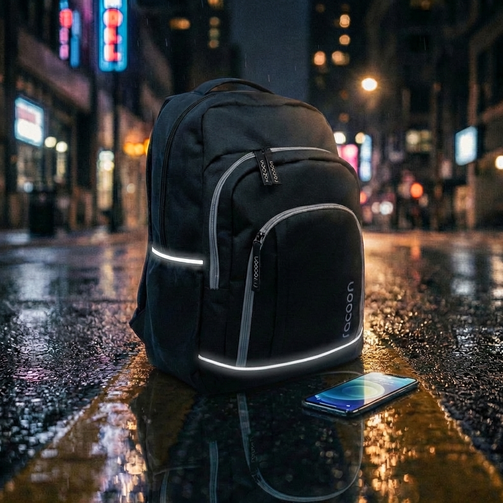 Rucksack, Rucksack, reflektierend, schwarz, Reißverschluss