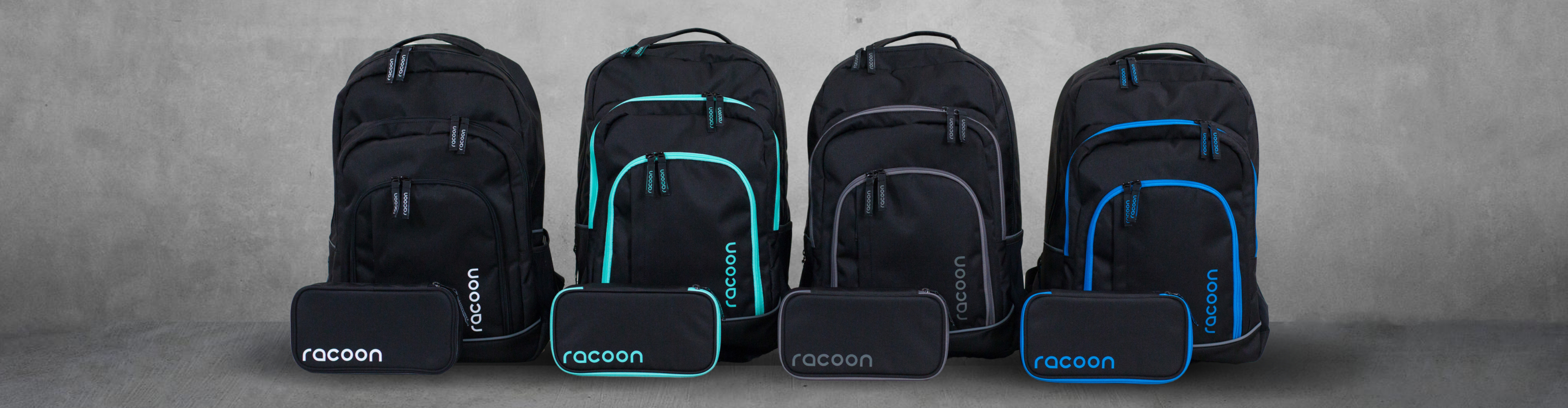 4 Farben des racoon Everyday Rucksacks der nachhaltige Schul und Alltagsrucksack im Vergleich