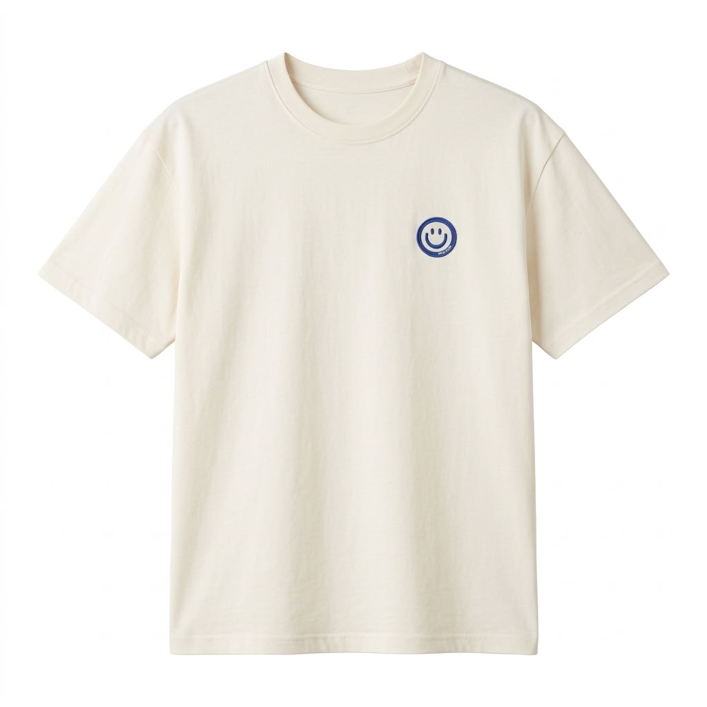T-Shirt, Beige, Kleiner Smiley, Smiley Logo, kurzärmlig, T-Shirt, Kurzarm, Beige/Off-White, Kleines Logo, Smiley-Logo, t-shirt, smiley logo, cremefarben, kurzärmlig, Rundhals