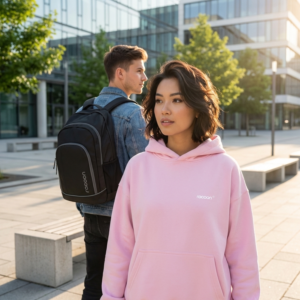 hoodie, pink, Kapuze, Vordertasche, Logo klein
